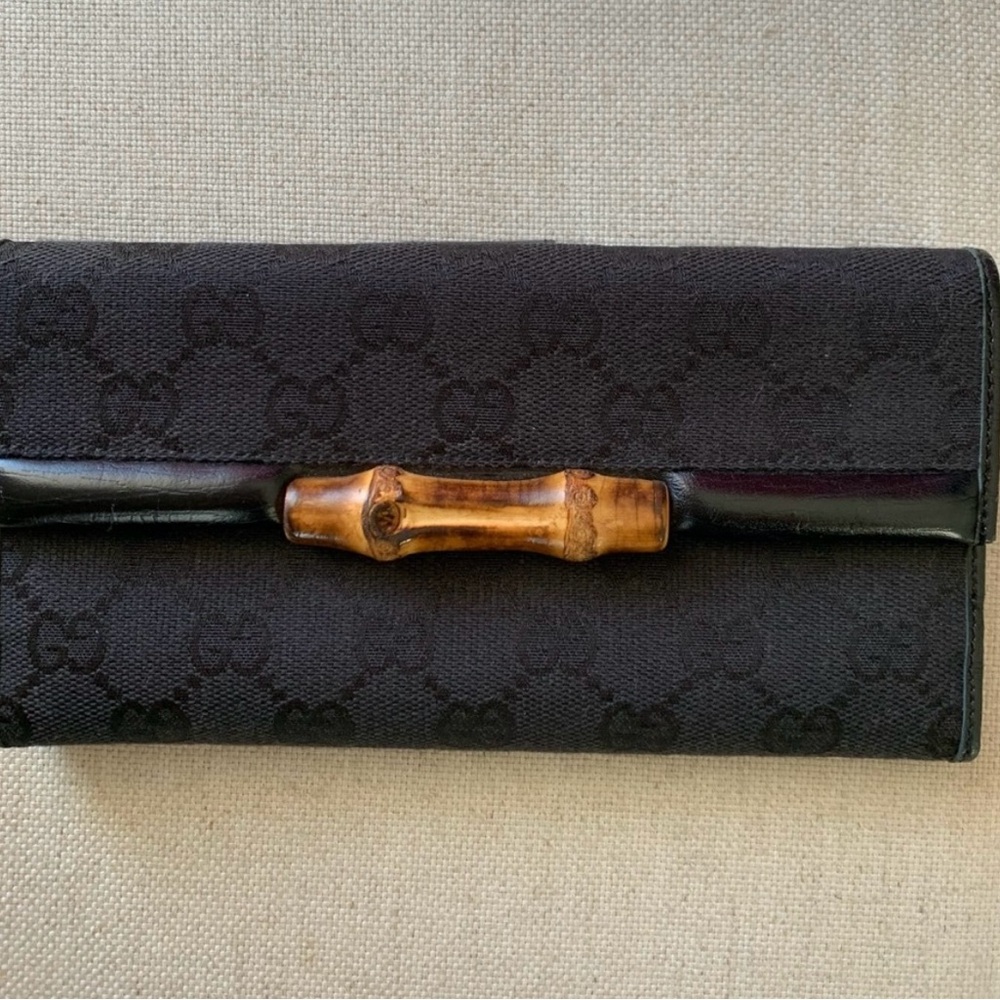 Gucci Black Wallet with Bamboo Accent